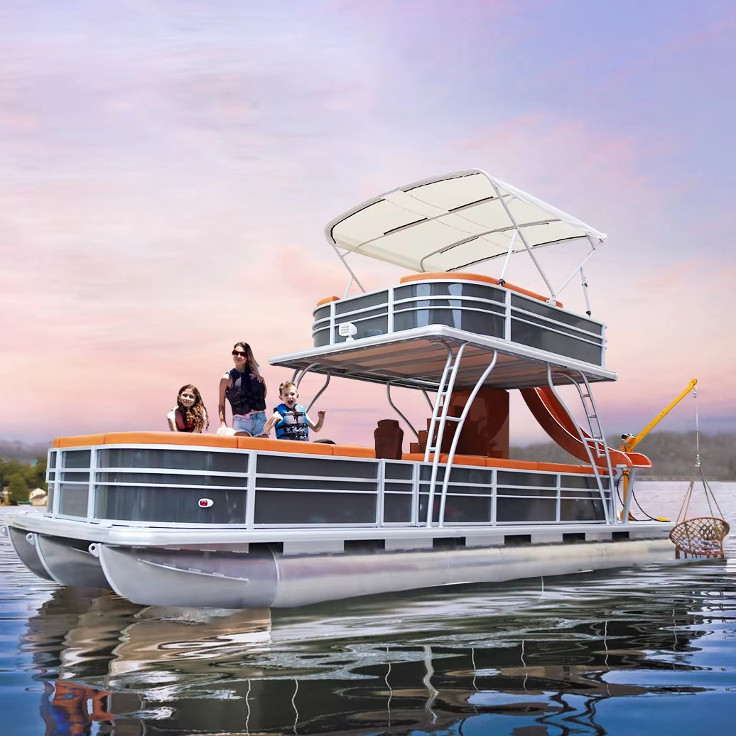 Kinocean 30ft Luxury Aluminum Double Decker Pontoon Boat - Ultimate Party & Fishing Yacht with CE Certification